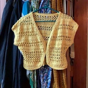 Yellow crocheted short sleeve cardigan